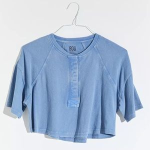 BDG Blue Lily Cropped Henley Tee Small